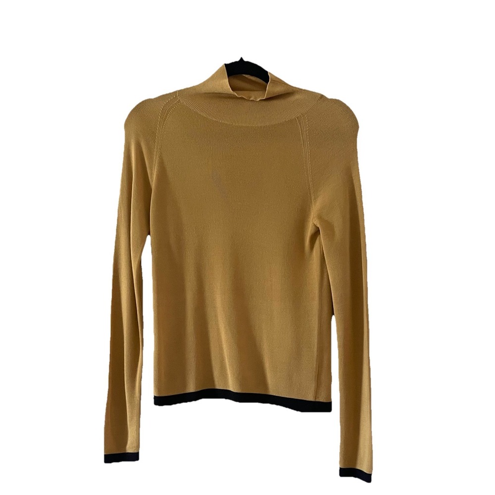 AKRIS Women's Silk Cashmere Sweater Mustard Mock Neck Size 10 $1290 Flaw